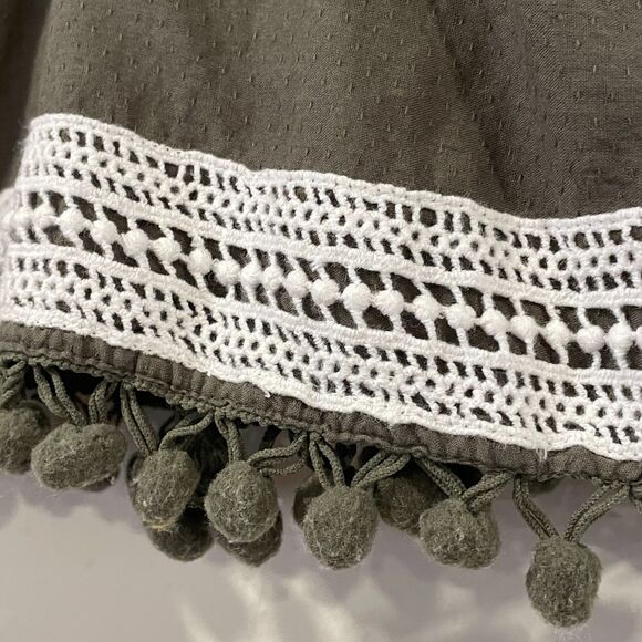 ~ Tommy Bahama 12mo Dress Cotton Crochet Lined Sleeveless Boho Olive PomPom Trim - Picture 11 of 11